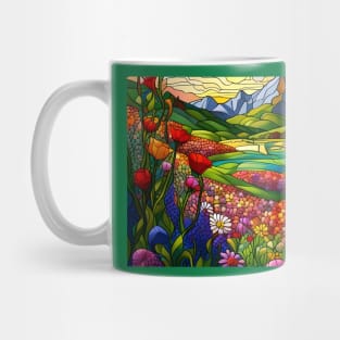 Stained Glass Colorful Mountain Meadow Mug